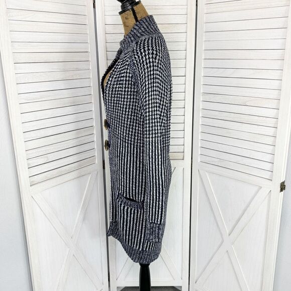 Gap Ribbed Toggle Front Long Cardigan Sweater Blue White XS Fisherman Nautical - Picture 4 of 16